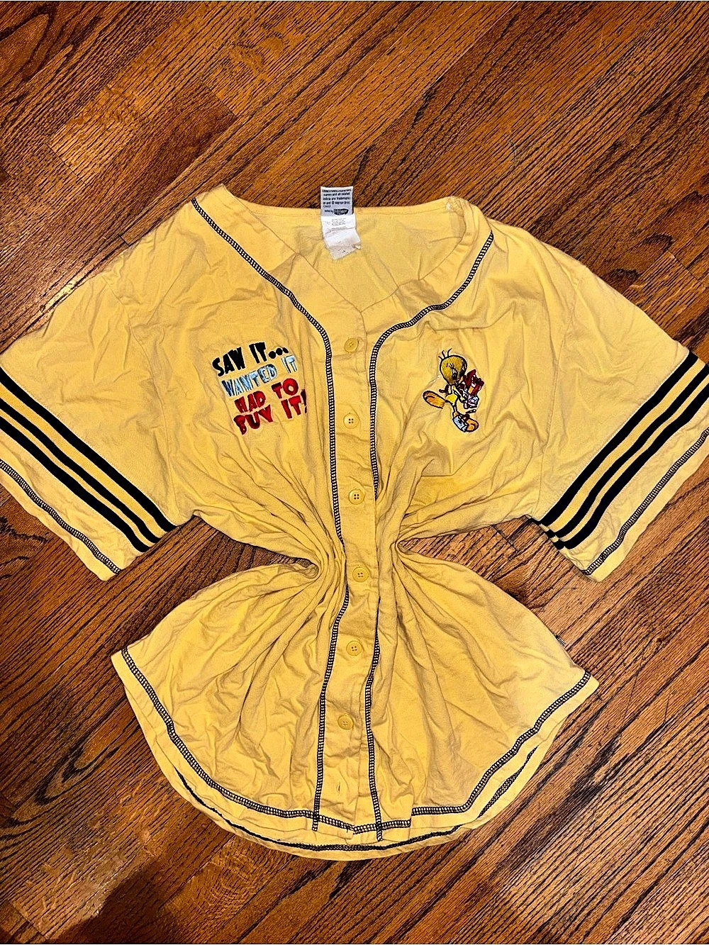 Vintage Looney Tunes Tweety Bird Yellow Baseball Jersey Shirt Women’s Oversized